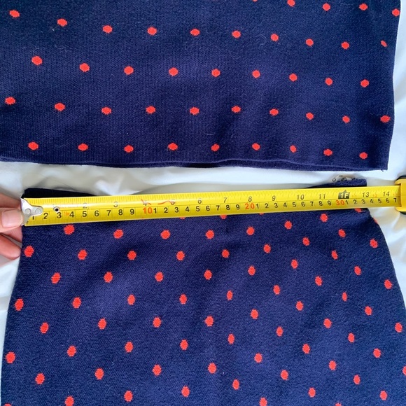 OXYGENE Two-Piece Knit Crop Top and Trumpet Skirt Set in Navy and Red Polka Dot - Picture 13 of 16